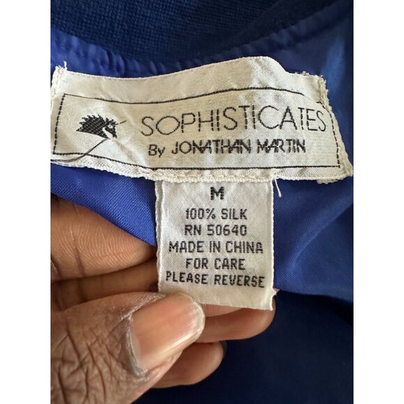 Sophisticates By Jonathan Martin Blue Quilted 100% Silk Bomber Jacket M Retro - Picture 4 of 9